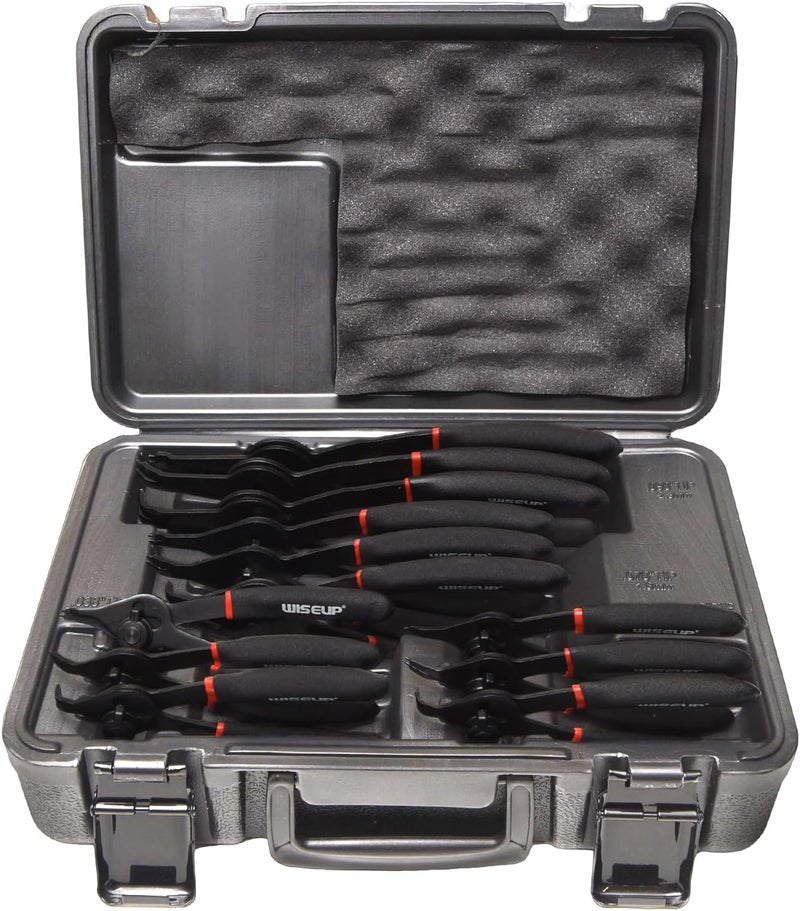 WISEUP 12 Pcs Snap Ring Pliers Set, Heavy Duty Internal/External Circlip Pliers Kit tool, Straight/Bent Jaw Tips with Storage Case for C-Clip Ring Remover - Image 1